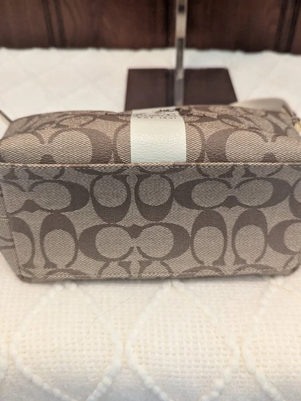 Coach Vintage heritage stripe signature collect tan cream white bag 41115